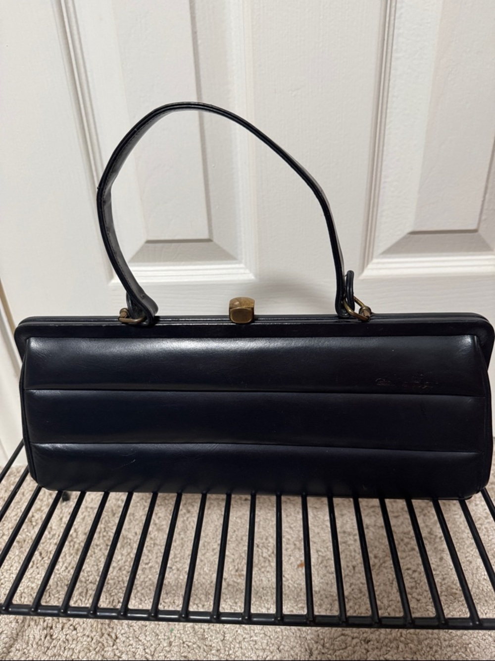 Vintage Classic Mam’ Selle New York Navy Blue Quilted Top-Handle Women's Bag